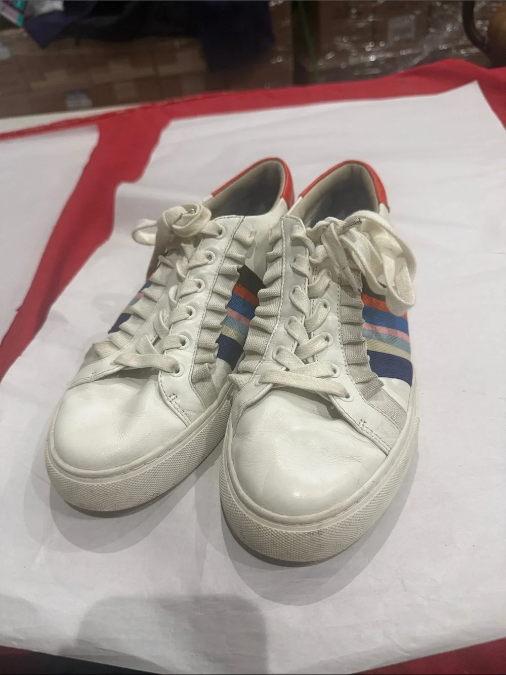 Tory Burch White Leather Sneakers with Multicolor Side Stripes